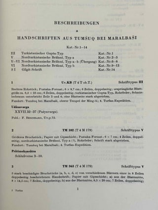 Sanskrithandschriften aus den Turfanfunden. Vol. 1. Vol. 2: Faksimile-Wiedergaben einer Auswahl von Vinaya- und Sutrahandschriften nebst einer Bearbeitung davon noch nicht publizierter St&uuml;cke. Vol. 3: Katalognummern 802-1014.