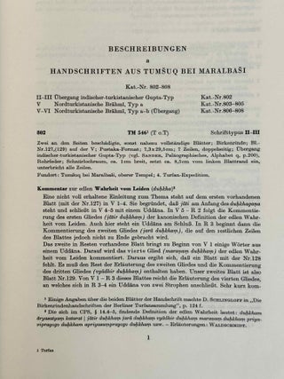 Sanskrithandschriften aus den Turfanfunden. Vol. 1. Vol. 2: Faksimile-Wiedergaben einer Auswahl von Vinaya- und Sutrahandschriften nebst einer Bearbeitung davon noch nicht publizierter St&uuml;cke. Vol. 3: Katalognummern 802-1014.