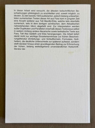 Die Beschw&ouml;rungen aus Fara und Ebla. Untersuchungen zur &auml;ltesten keilschriftlichen Beschw&ouml;rungsliteratur.