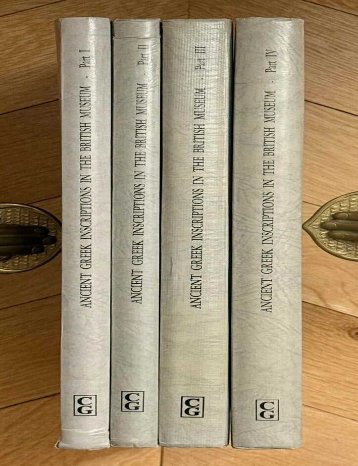 Item #M14660 The collection of ancient Greek inscriptions in the British Museum. Vol. I: Attika. Vol. II. Vol. III: Priene, Iasos and Ephesos. Vol. IV: Knidos, Halikarnassos and Branchidae. Supplementary and miscellaneous inscriptions. (complete set). NEWTON Charles Thomas - HICKS Edward Lee - HIRSCHFELD Gustav - MARSHALL F. H.[newline]M14660-00.jpeg