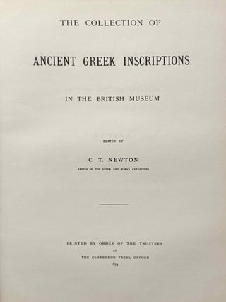 The collection of ancient Greek inscriptions in the British Museum. Vol. I: Attika. Vol. II. Vol. III: Priene, Iasos and Ephesos. Vol. IV: Knidos, Halikarnassos and Branchidae. Supplementary and miscellaneous inscriptions. (complete set)[newline]M14660-02.jpeg