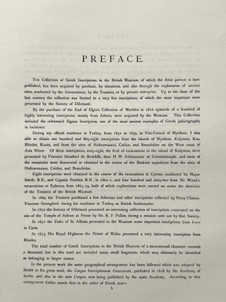 The collection of ancient Greek inscriptions in the British Museum. Vol. I: Attika. Vol. II. Vol. III: Priene, Iasos and Ephesos. Vol. IV: Knidos, Halikarnassos and Branchidae. Supplementary and miscellaneous inscriptions. (complete set)[newline]M14660-03.jpeg