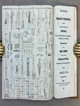 Memoranda, illustrative of the tombs and sepulchral decorations of the Egyptians. With a key to the Egyptian tomb now exhibiting in Piccadilly. Also, remarks on mummies, and observations on the process of embalming, by Edward Upham [BOUND WITH:] Illustrations of Egyptian antiquities. Containing a complete description of mummies. The ancient methods of embalming, sculpture, and painting. With ample tables of the Isiac deities, and the best authenticated hieroglyphics, by an anonymous author.[newline]M14675-09.jpeg