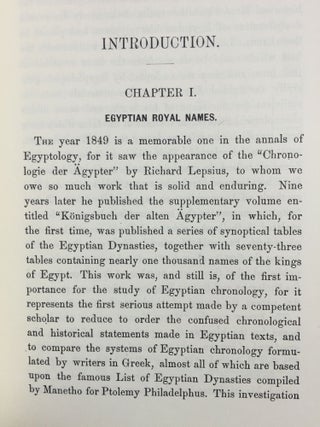 The book of the kings of Egypt. Or, The Ka, Nebti, Horus, Suten Bat, and Ra names of the pharaohs with transliterations from Menes, the first dynastic king of Egypt, to the emperor Decius, with chapters on the royal names, chronology, etc. 2 volumes (complete set)[newline]M1469-02.jpg