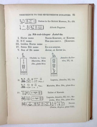 The book of the kings of Egypt. Or, The Ka, Nebti, Horus, Suten Bat, and Ra names of the pharaohs with transliterations from Menes, the first dynastic king of Egypt, to the emperor Decius, with chapters on the royal names, chronology, etc. 2 volumes (complete set)[newline]M1469a-07.jpeg
