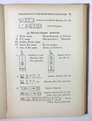 The book of the kings of Egypt. Or, The Ka, Nebti, Horus, Suten Bat, and Ra names of the pharaohs with transliterations from Menes, the first dynastic king of Egypt, to the emperor Decius, with chapters on the royal names, chronology, etc. 2 volumes (complete set)
