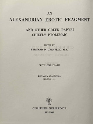 An Alexandrian erotic fragment and other Greek papyri chiefly ptolemaic. With one plate.[newline]M14703-01.jpeg