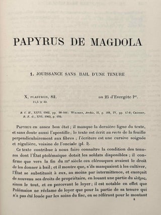 Papyrus grecs. Institut Papyrologique de l'Universit&eacute; de Lille. Vol. I and Vol. II: Papyrus de Magdola (complete set).[newline]M14704-10.jpeg