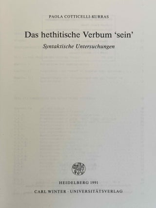 Das Hethitische Verbum "sein". Syntaktische Untersuchungen.