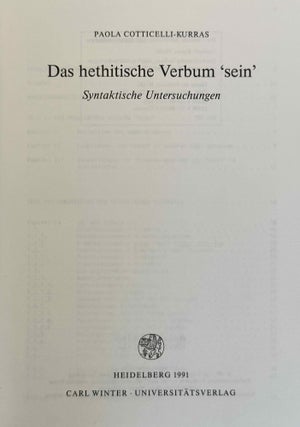 Das Hethitische Verbum "sein". Syntaktische Untersuchungen.
