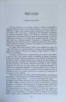 Florentine Codex. Part I: Introduction and Indices. Introductions, Sahagún's Prologues and Interpolations, General Bibliography, General Indices. Part II: Book I: The Gods. Translated from the Aztec into English, with Notes and Illustrations. (color XEROX)