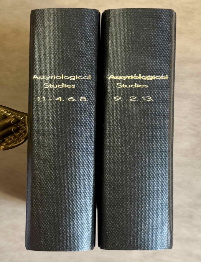 Item #M14791 9 volumes of Assyriological studies, in XEROX. 1) Beitr&auml;ge zum Assyrischen W&ouml;rterbuch, by Bruno Meissner. 2) The Sumerian prefix forms E- and I- in the time of the earlier princes from Lagas, by Arno Poebel. 3) Das appositionnel bestimmte Pronomen der 1. Pers. Sing. in den westsemitischen Inschriften und im Alten Testament, by Arno Poebel. 4) Beitr&auml;ge zum Assyrischen W&ouml;rterbuch II, by Bruno Meissner. 5) Philological Notes on Eshnunna and its Inscriptions, by Thorkild Jakobsen. 6) The Sumerian prefix forms BE- and BI- in the time of the earlier princes from Lagas, by Samuel N. Kramer. 7) Studies in Akkadian Grammar, by Arno Poebel. 8) Lamentation over the Destruction of Ur, by Samuel N. Kramer. 9) The System of the Quadriliteral verb in Akkadian, by Alexander Heidel. MEISSNER Bruno - POEBEL Arno - JACOBSEN Thorkild - KRAMER Samuel N. - HEIDEL Alexander.