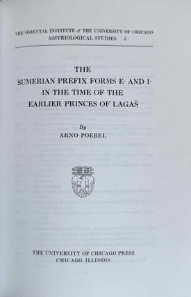 9 volumes of Assyriological studies, in XEROX. 1) Beiträge zum Assyrischen Wörterbuch, by Bruno Meissner. 2) The Sumerian prefix forms E- and I- in the time of the earlier princes from Lagas, by Arno Poebel. 3) Das appositionnel bestimmte Pronomen der 1. Pers. Sing. in den westsemitischen Inschriften und im Alten Testament, by Arno Poebel. 4) Beiträge zum Assyrischen Wörterbuch II, by Bruno Meissner. 5) Philological Notes on Eshnunna and its Inscriptions, by Thorkild Jakobsen. 6) The Sumerian prefix forms BE- and BI- in the time of the earlier princes from Lagas, by Samuel N. Kramer. 7) Studies in Akkadian Grammar, by Arno Poebel. 8) Lamentation over the Destruction of Ur, by Samuel N. Kramer. 9) The System of the Quadriliteral verb in Akkadian, by Alexander Heidel.