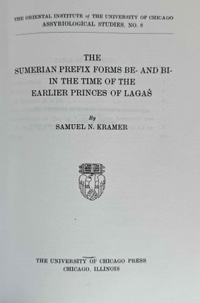 9 volumes of Assyriological studies, in XEROX. 1) Beiträge zum Assyrischen Wörterbuch, by Bruno Meissner. 2) The Sumerian prefix forms E- and I- in the time of the earlier princes from Lagas, by Arno Poebel. 3) Das appositionnel bestimmte Pronomen der 1. Pers. Sing. in den westsemitischen Inschriften und im Alten Testament, by Arno Poebel. 4) Beiträge zum Assyrischen Wörterbuch II, by Bruno Meissner. 5) Philological Notes on Eshnunna and its Inscriptions, by Thorkild Jakobsen. 6) The Sumerian prefix forms BE- and BI- in the time of the earlier princes from Lagas, by Samuel N. Kramer. 7) Studies in Akkadian Grammar, by Arno Poebel. 8) Lamentation over the Destruction of Ur, by Samuel N. Kramer. 9) The System of the Quadriliteral verb in Akkadian, by Alexander Heidel.