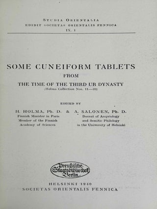 Some cuneiform tablets from the time of the third Ur dynasty (Holma collection nos. 11-39) (XEROX)