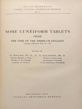 Some cuneiform tablets from the time of the third Ur dynasty (Holma collection nos. 11-39)