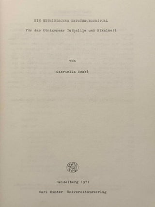 Ein hethitisches Ents&uuml;hnungsritual f&uuml;r das K&ouml;nigspaar Tuthaliia und Nikalmati