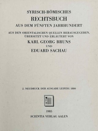 Syrisch-r&ouml;misches Rechtsbuch aus dem f&uuml;nften Jahrhundert