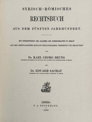 Syrisch-r&ouml;misches Rechtsbuch aus dem f&uuml;nften Jahrhundert