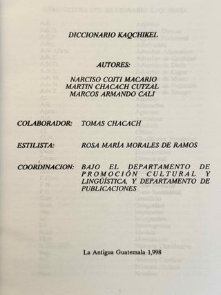 Diccionario del idioma Kaqchikel. Kaqchikel-Espa&ntilde;ol.
