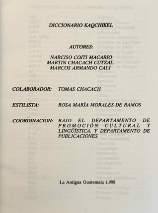 Diccionario del idioma Kaqchikel. Kaqchikel-Español.