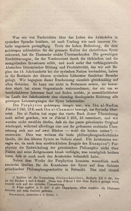 Syrisch-arabische Biographieen des Aristoteles. Syrische Commentare zur Eisagoge des Porphyrios. (Aristoteles bei den Syrern vom v.-viii. Jahrhundert. Syrische Texte, Band I).