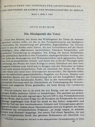 Mitteilungen des Instituts f&uuml;r Orientforschung, vol. 1 (1953) to 15 (1969). Set of 53 articles, which are all those related to EGYPT. Mostly in XEROX.