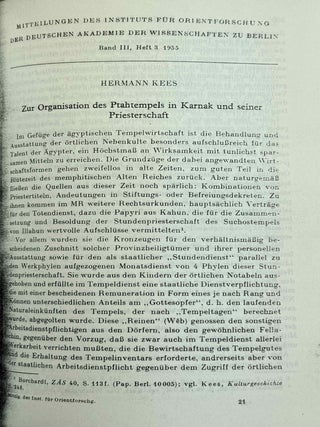 Mitteilungen des Instituts f&uuml;r Orientforschung, vol. 1 (1953) to 15 (1969). Set of 53 articles, which are all those related to EGYPT. Mostly in XEROX.