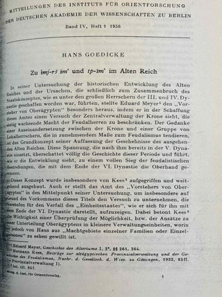 Mitteilungen des Instituts f&uuml;r Orientforschung, vol. 1 (1953) to 15 (1969). Set of 53 articles, which are all those related to EGYPT. Mostly in XEROX.