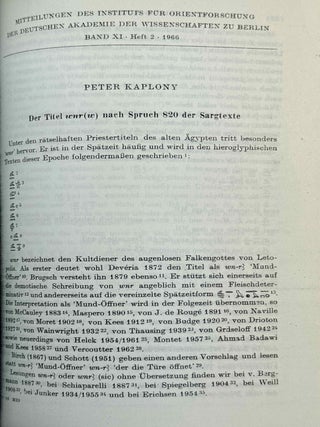 Mitteilungen des Instituts f&uuml;r Orientforschung, vol. 1 (1953) to 15 (1969). Set of 53 articles, which are all those related to EGYPT. Mostly in XEROX.