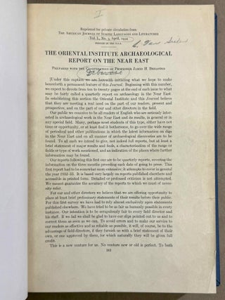 The Oriental Institute Archaeological Report on the near East (1934-1941)