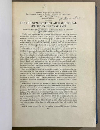 The Oriental Institute Archaeological Report on the near East (1934-1941)