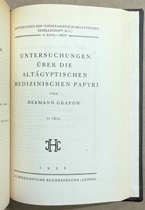 Set of 14 issues of the Mitteilungen der Vorderasiatischen Gesellschaft, two of which in XEROX. 1) Studien zur vorderasiatischen Geschichte, by W.M. Müller. 2) Studien zur vorderasiatischen Geschichte II. Die Urheimat der Philister. Der Papyrus Golenischeff. Die Chronologie der Philistereinwanderung, by W.M. Müller. 3) Neue Darstellungen „mykenischer" Gesandter und phönizischer Schiffe in altägyptischen Wandgemälden, by W.M. Müller. 4) Die Palästinaliste Thutmosis III., by W.M. Müller. 5) Einflüsse der ägäischen Kultur auf Ägypten und Palästina, by R. Lichtenberg. 6) Die Spuren der babylonischen Weltschrift in Ägypten, by W.M. Müller. 7) Drei Geister als Boten des Zauberers, by A. Erman. 8) Der Name der Phönizier bei Griechen und Ägyptern, by K. Sethe. 9) Königs Athothis asiatischer Feldzug, by L. Borchardt. 10) Die Entwicklung der Himmelgöttin Nut zu einer Totengottheit, by A. Rusch. 11) Die grosse Inschrift des Königs Neferhotep in Abydos. Ein Beitrag zur ägyptischen Religions- und Literaturgeschichte, by M. Pieper (in XEROX). 12) Statuen ägyptischer Königinnen im Anschluss an den Torso Amon-Erdas II, in Sydney untersucht, by G. Roeder (in XEROX). 13) Untersuchungen über die altägyptischen medizinischen Papyri. Teil I, by H. Grapow. 14) Untersuchungen über die altägyptischen medizinischen Papyri. Teil II, by H. Grapow.