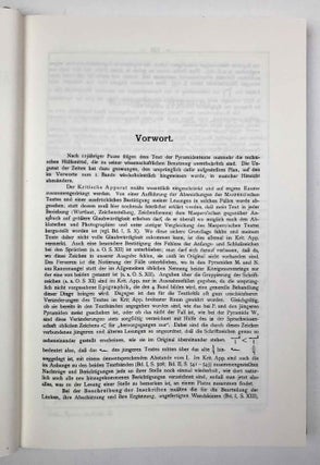 Die altägyptischen Pyramidentexte. Nach den Papierabdrücken und Photographien des Berliner Museums. Neu herausgegeben und erläutert. Band I (Spruch 1-468). Band II (Spruch 469-714). Band III: Kritischer Apparat. Beschreibung der Inschriften. Konkordanz der Texte. Band IV: Epigraphic (Spruch 213-229) (complete set)