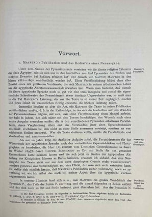 Die altägyptischen Pyramidentexte. JAMES HENRY BREASTED'S COPY. Nach den Papierabdrücken und Photographien des Berliner Museums. Neu herausgegeben und erläutert. Band I (Spruch 1-468). Band II (Spruch 469-714). Band III: Kritischer Apparat. Beschreibung der Inschriften. Konkordanz der Texte. Band IV: Epigraphic (Spruch 213-229) (complete set).