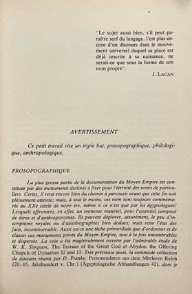 Le surnom au Moyen Empire. Répertoire, procédés d'expression et structures de la double identité du début de la XIIe dynastie à la fin de la XVIIe dynastie.