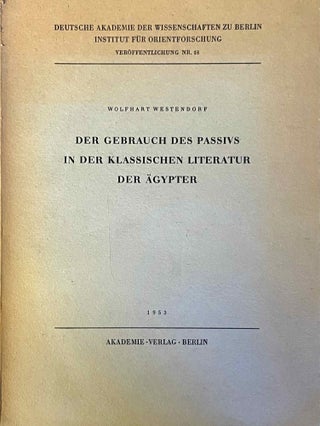 Item #M1729b Der Gebrauch des Passivs in der klassischen Literatur. WESTENDORF Wolfhart