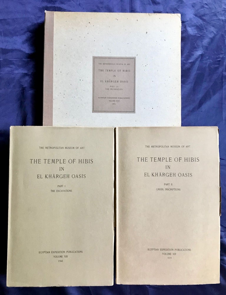 Item #M1751f The temple of Hibis in el-Khargeh oasis. Vol. I: The excavations. Vol. II: Greek inscriptions. Vol. III: The decoration (complete set). WINLOCK Herbert Eustis - EVELYN WHITE H. G. - DAVIES Norman, de Garis.[newline]M1751f.jpg