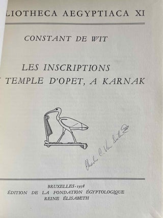 Les inscriptions du temple d'Opet &agrave; Karnak. Tome I (textes hi&eacute;roglyphiques). Tome II: Index, croquis de position et planches. Tome III: Traduction int&eacute;grale des textes rituels - Essai d&rsquo;interpr&eacute;tation. (complete set)[newline]M1757i-01.jpeg