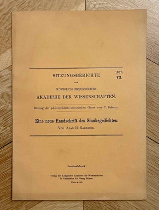 Item #M1780a Eine neue Handschrift des Sinuhegedichtes. GARDINER Alan Henderson