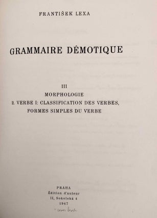 Grammaire démotique. Tome I: Introduction, orthographe, phonétique. Tome II: Morphologie 1: pronoms, substantifs, adjectifs, numéraux. Tome III: Morphologie 2: Verbe I: classification des verbes, formes simples du verbe. Tome IV: Morphologie 2: Verbe II: formes composées du verbe. Tome V: Morphologie 3: particules. Tome VI: Syntaxe. Tome VII,1: 1. Corrections et compléments. Index des mots démotiques. Tome VII,2: Index des mots anciens égyptiens, néoégyptiens et récents. Index des mots coptes. Index des mots grecs.