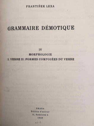 Grammaire démotique. Tome I: Introduction, orthographe, phonétique. Tome II: Morphologie 1: pronoms, substantifs, adjectifs, numéraux. Tome III: Morphologie 2: Verbe I: classification des verbes, formes simples du verbe. Tome IV: Morphologie 2: Verbe II: formes composées du verbe. Tome V: Morphologie 3: particules. Tome VI: Syntaxe. Tome VII,1: 1. Corrections et compléments. Index des mots démotiques. Tome VII,2: Index des mots anciens égyptiens, néoégyptiens et récents. Index des mots coptes. Index des mots grecs.