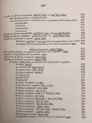 Grammaire d&eacute;motique. Tome I: Introduction, orthographe, phon&eacute;tique. Tome II: Morphologie 1: pronoms, substantifs, adjectifs, num&eacute;raux. Tome III: Morphologie 2: Verbe I: classification des verbes, formes simples du verbe. Tome IV: Morphologie 2: Verbe II: formes compos&eacute;es du verbe. Tome V: Morphologie 3: particules. Tome VI: Syntaxe. Tome VII,1: 1. Corrections et compl&eacute;ments. Index des mots d&eacute;motiques. Tome VII,2: Index des mots anciens &eacute;gyptiens, n&eacute;o&eacute;gyptiens et r&eacute;cents. Index des mots coptes. Index des mots grecs.