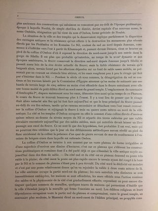 Catalogue des monuments et inscriptions de l’Égypte antique. Première série: Haute Egypte. Tome I: De la frontière de Nubie à Kom Ombos. Tome II: Kom Ombos. 1ère partie. Tome III: Kom Ombos. 2ème partie. Fasc. 1, 2 & 3 (complete set)