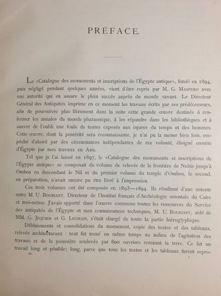 Catalogue des monuments et inscriptions de l’Égypte antique. Première série: Haute Egypte. Tome I: De la frontière de Nubie à Kom Ombos. Tome II: Kom Ombos. 1ère partie. Tome III: Kom Ombos. 2ème partie. Fasc. 1, 2 & 3 (complete set)