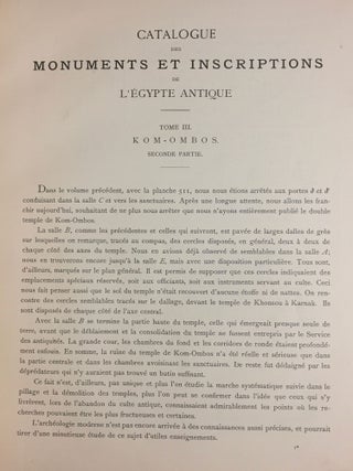 Catalogue des monuments et inscriptions de l’Égypte antique. Première série: Haute Egypte. Tome I: De la frontière de Nubie à Kom Ombos. Tome II: Kom Ombos. 1ère partie. Tome III: Kom Ombos. 2ème partie. Fasc. 1, 2 & 3 (complete set)