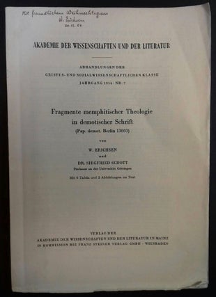 Item #M1841a Fragmente memphitischer Theologie in demotischer Schrift (Pap. Demot. Berlin 13603)....
