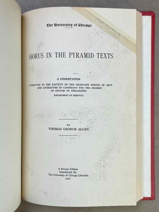 Egyptian Stelae in Field Museum of Natural History. [with:] The Art Institute of Chicago. A Handbook of the Egyptian Collection. [with:] Horus in the pyramid texts. 3 volumes.