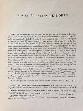 L’oryx dans l’ancienne Égypte. Suivi d’une étude "Le nom égyptien de l’oryx" par Victor Loret.