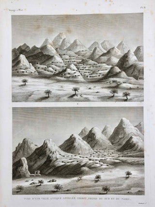 Voyage à l’Oasis de Thèbes et dans les déserts situés à l’Orient et à l’Occident de la Thébaide, fait pendant les années 1815, 1816, 1817 et 1818, par M. Frédéric Cailliaud (de Nantes). Rédigé et publié par M. Jomard. 1ère et 2e partie (complete set). Contenant, 1.º Le voyage à l’Oasis du Dakel, par M. le chevalier Drovetti...; 2.º Le journal du premier voyage de M. Cailliaud en Nubie; 3.º Des recherches sur l’oasis, sur les mines d’émeraude, et sur l’ancienne route du commerce entre le Nil et la mer Rouge.... [Vol. I]. A second volume, containing a description of the objects which Cailliaud brought back to Paris, was not published until over 40 years later, in 1862.[newline]M1941-025.jpg